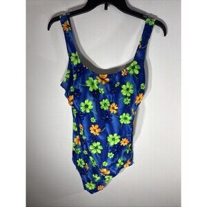 VTG 80-90's Beach Cabana Woman Plus Size 1X 1pc Swimsuit High Leg Bathing Suit